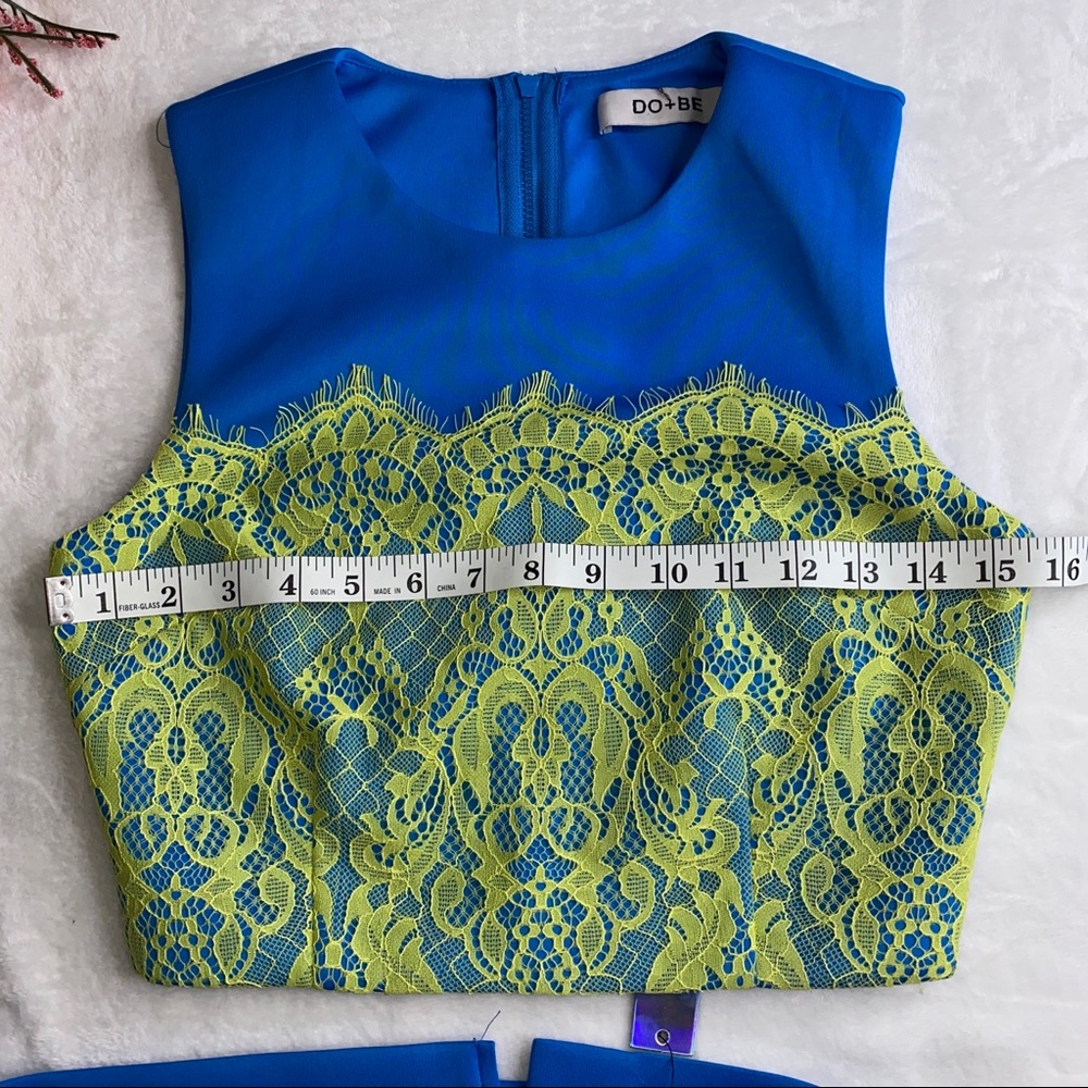 NWT DO + BE 2 piece skirt and top blue lime green - Picture 6 of 10